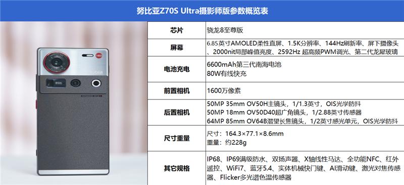 努比亚Z70S Ultra摄影师版评测：今年唯一无孔摄影手机(图2)